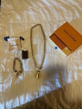 Louis Vuitton Gold-Tone Padlock Chain Necklace and Bracelet Set